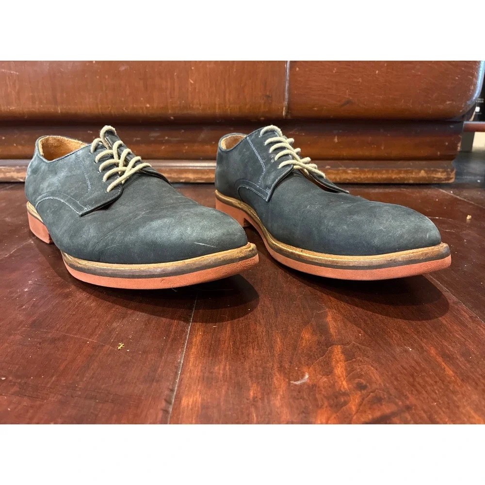 1901 Brand Derby Shoes Mens 12 Navy Blue Nubuck Leather Brick Red Sole M38115
